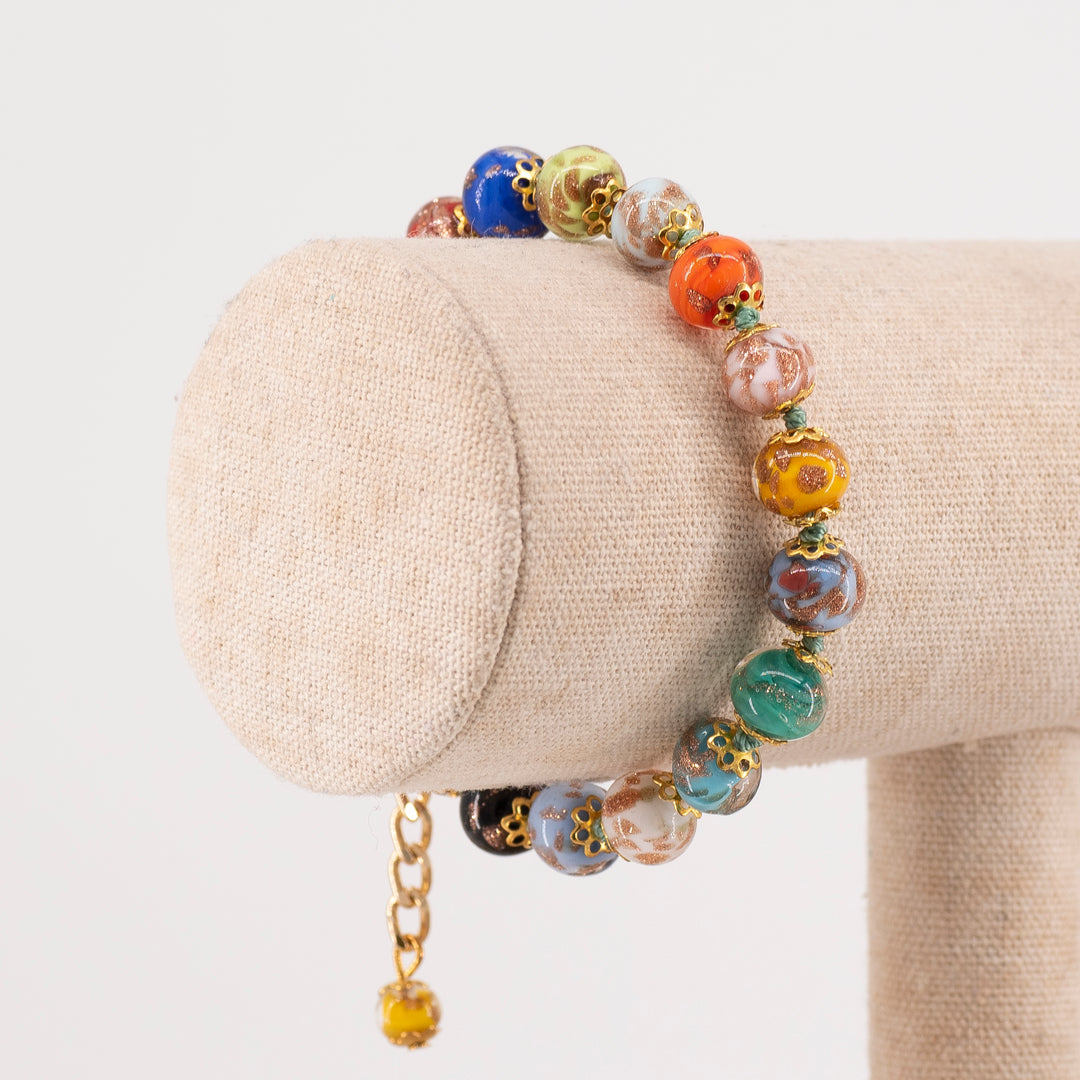 BRACCIALE PERLE SOMMERSO AVVENTURINA IN VETRO DI MURANO MULTICOLOR