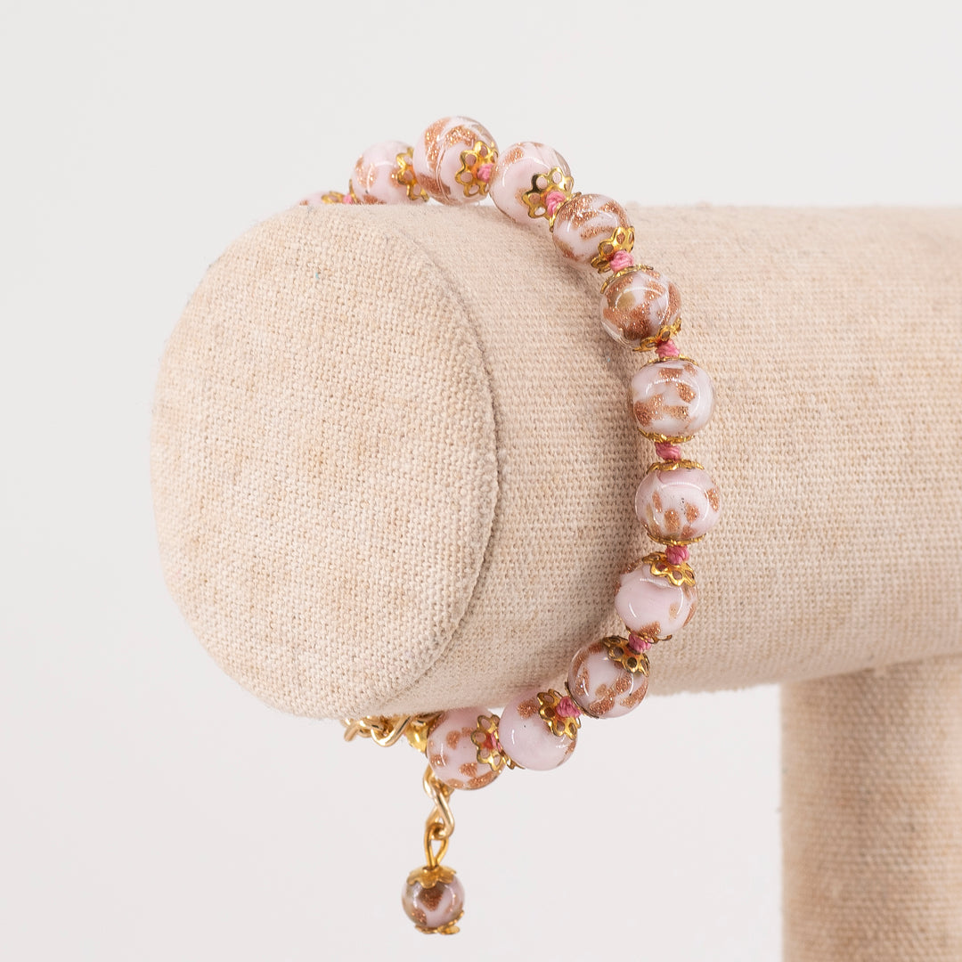 BRACCIALE PERLE SOMMERSO AVVENTURINA IN VETRO DI MURANO ORO ROSA