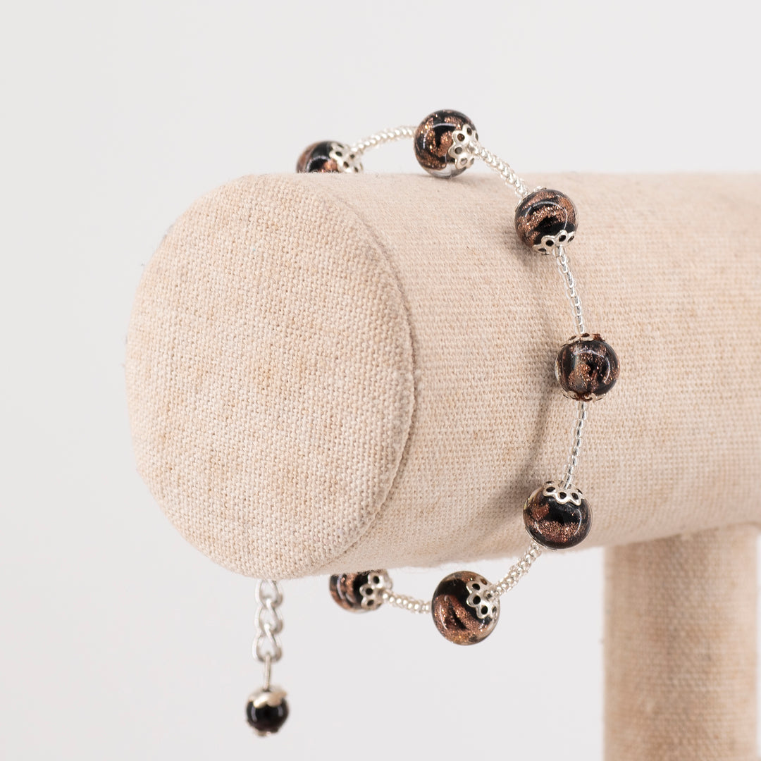 BRACCIALE MURRINA CATENA ARGENTO PERLE IN VETRO DI MURANO NERO