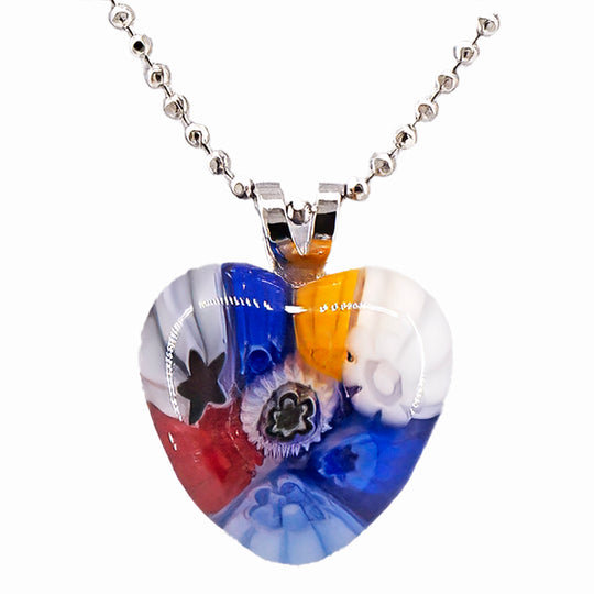 PENDENTE MURANO BALL CHAIN CUORE MILLEFIORI MULTICOLOR