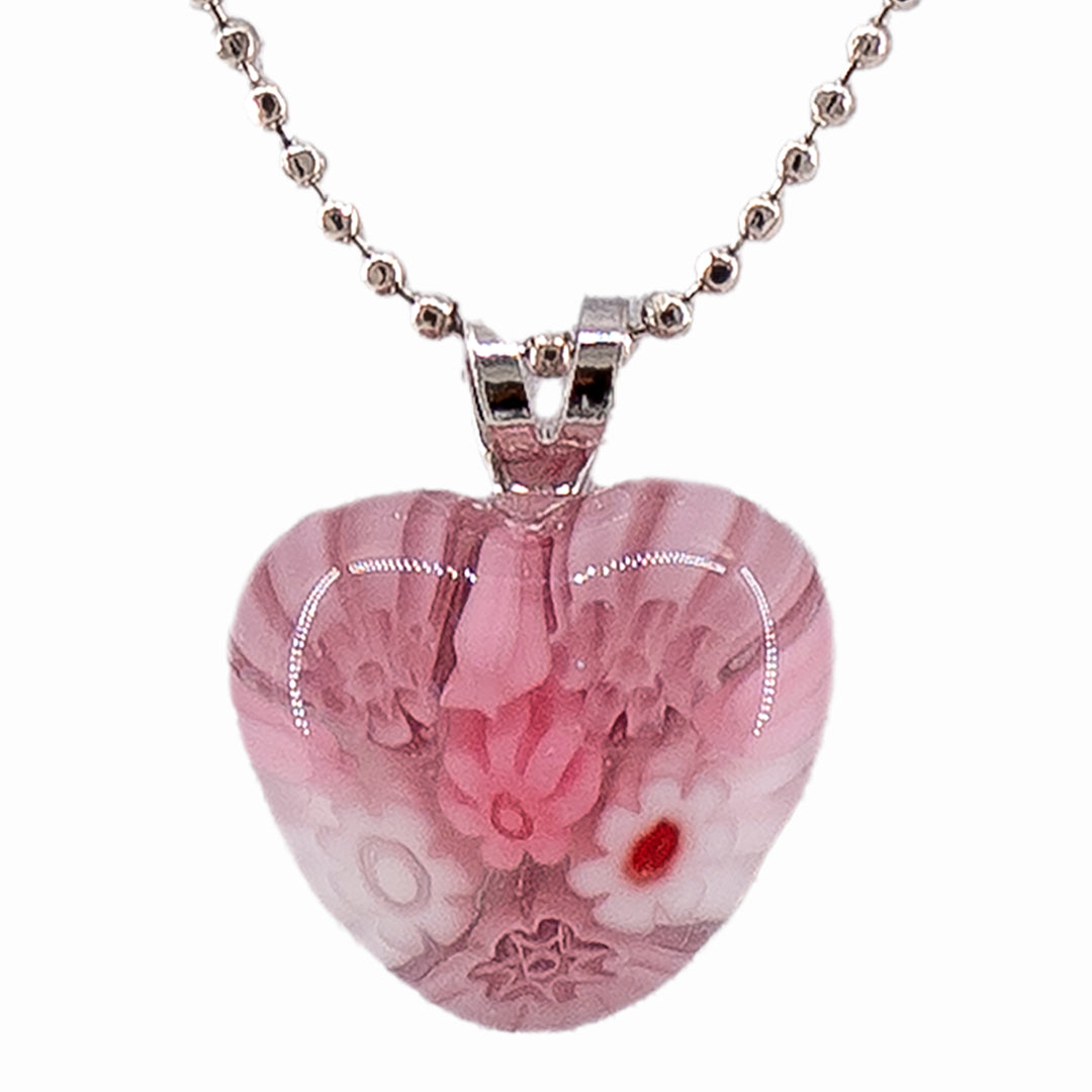 PENDENTE MURANO BALL CHAIN CUORE MILLEFIORI ROSA