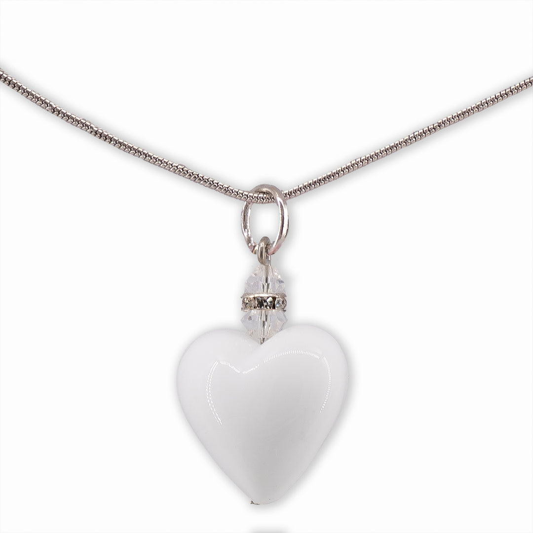 PENDENTE CATENINA SNAKE CUORE PASTELLO MURRINA BIANCO