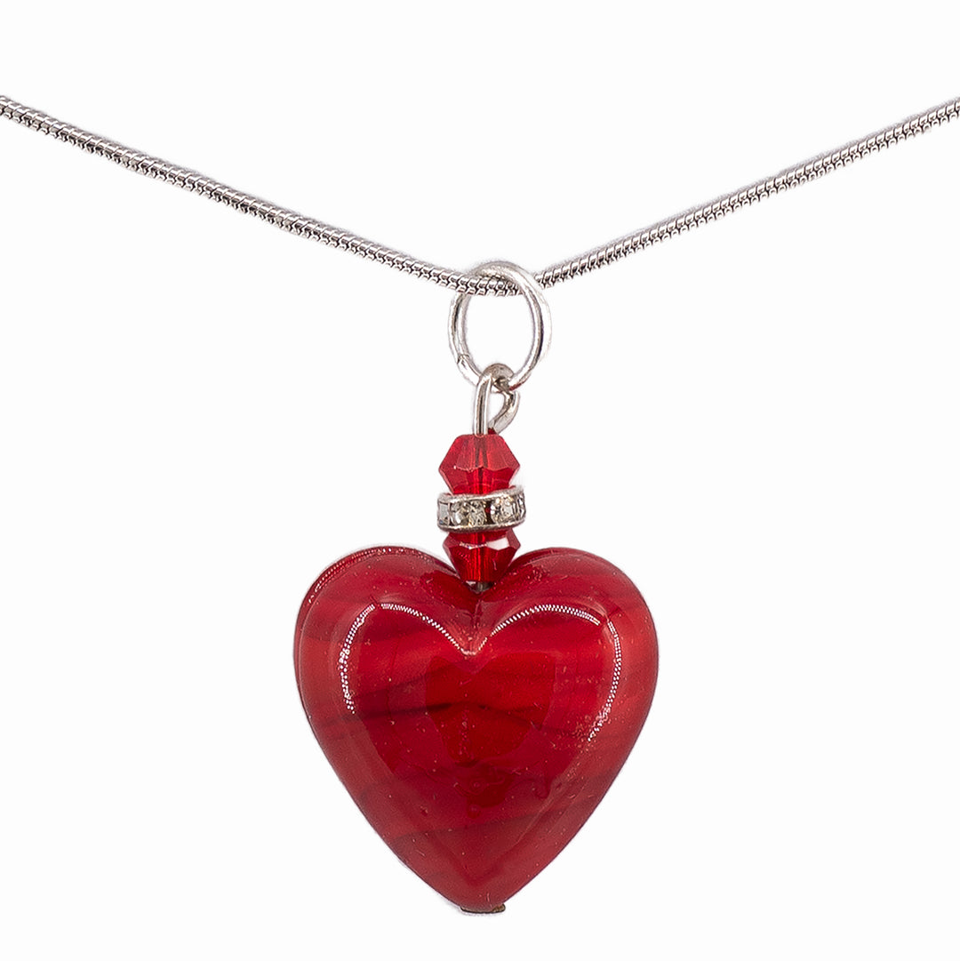 PENDENTE CATENINA SNAKE CUORE PASTELLO MURRINE ROSSO