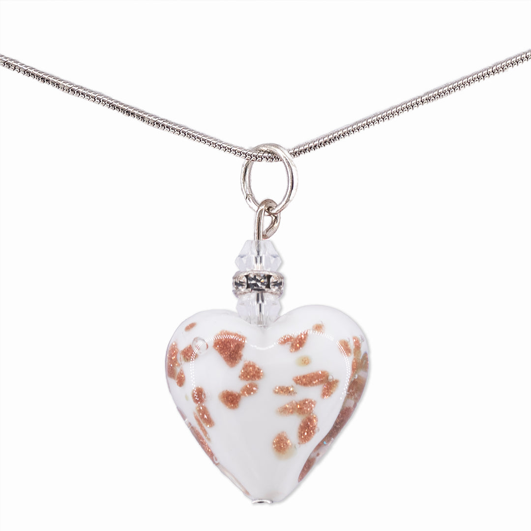 PENDENTE CUORE PICCOLO AVVENTURINA IN VETRO DI MURANO BIANCO