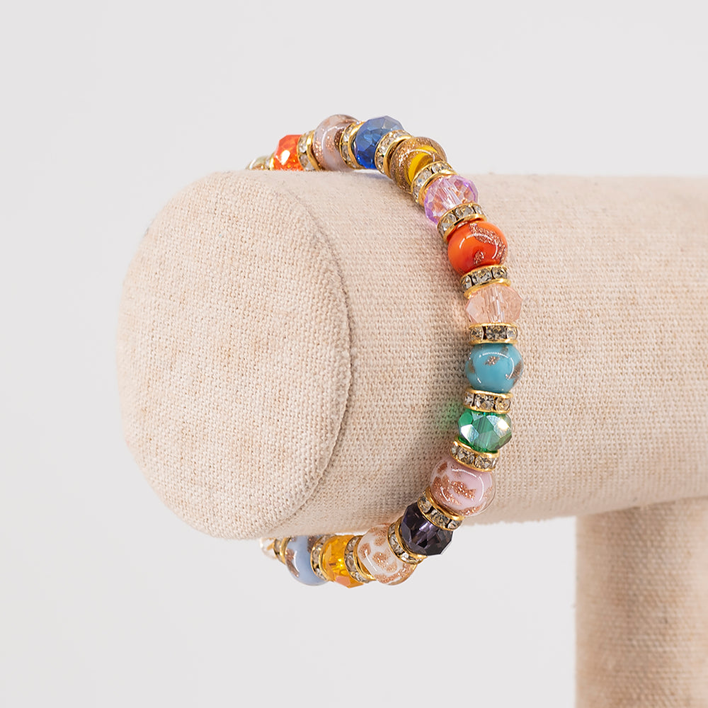 BRACCIALE ELASTICO AVVENTURINA E CRISTALLI IN VETRO DI MURANO MULTICOLOR
