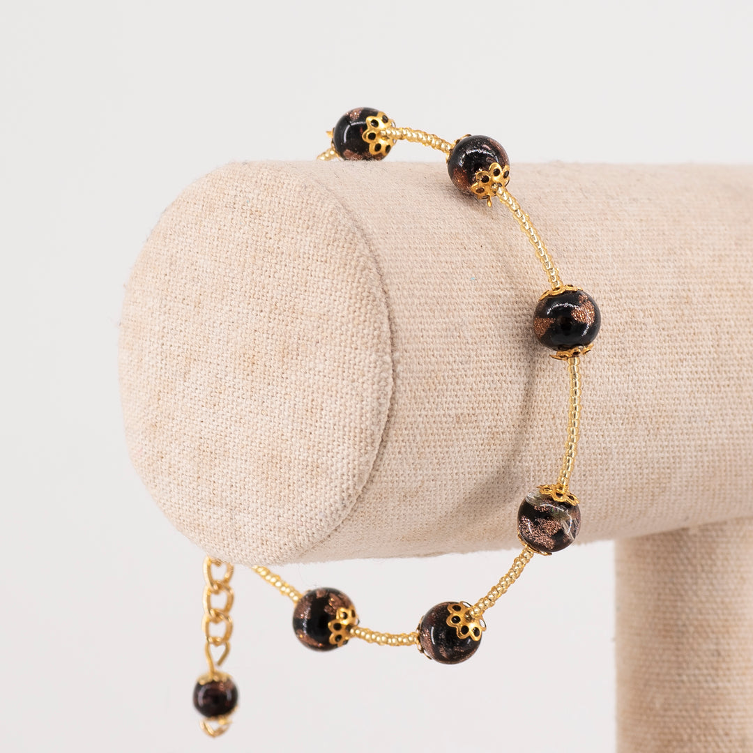BRACCIALE MURRINA CATENA ORO PERLE IN VETRO DI MURANO ORO NERO