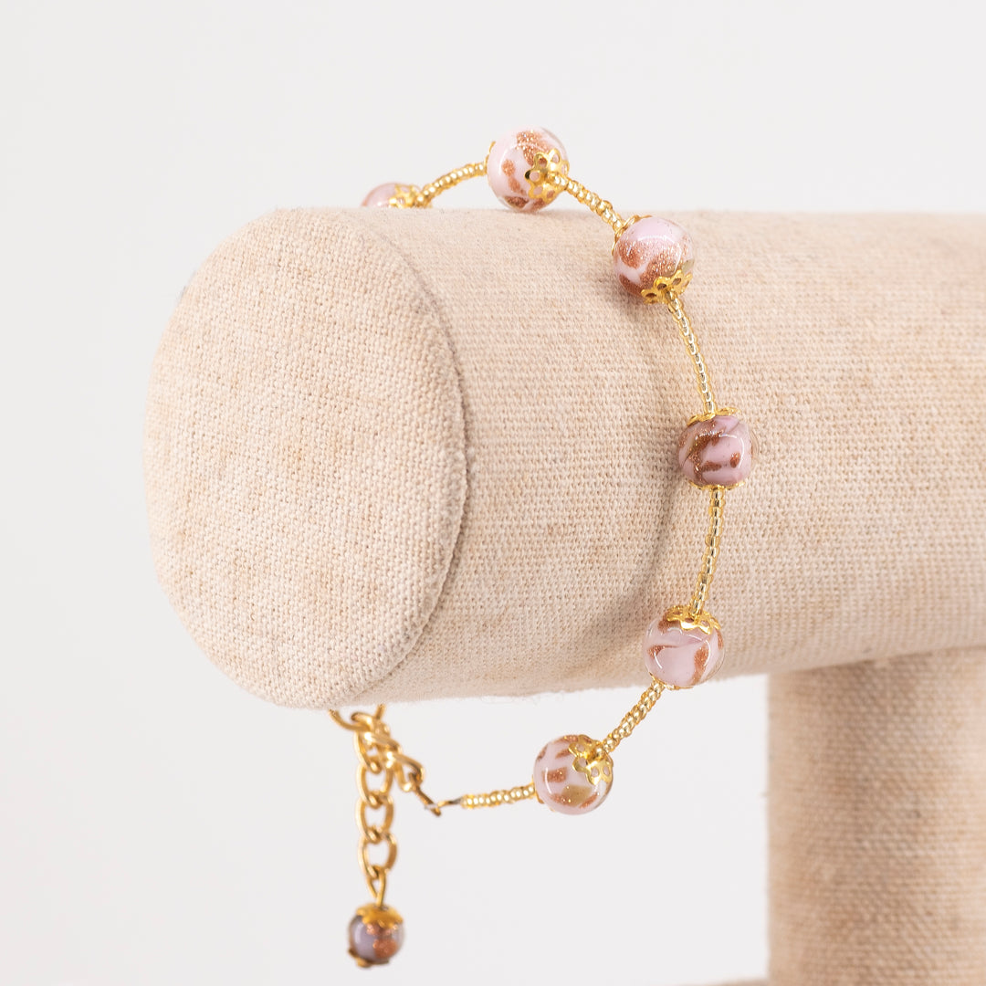 BRACCIALE MURRINA CATENA ORO PERLE IN VETRO DI MURANO ORO ROSA