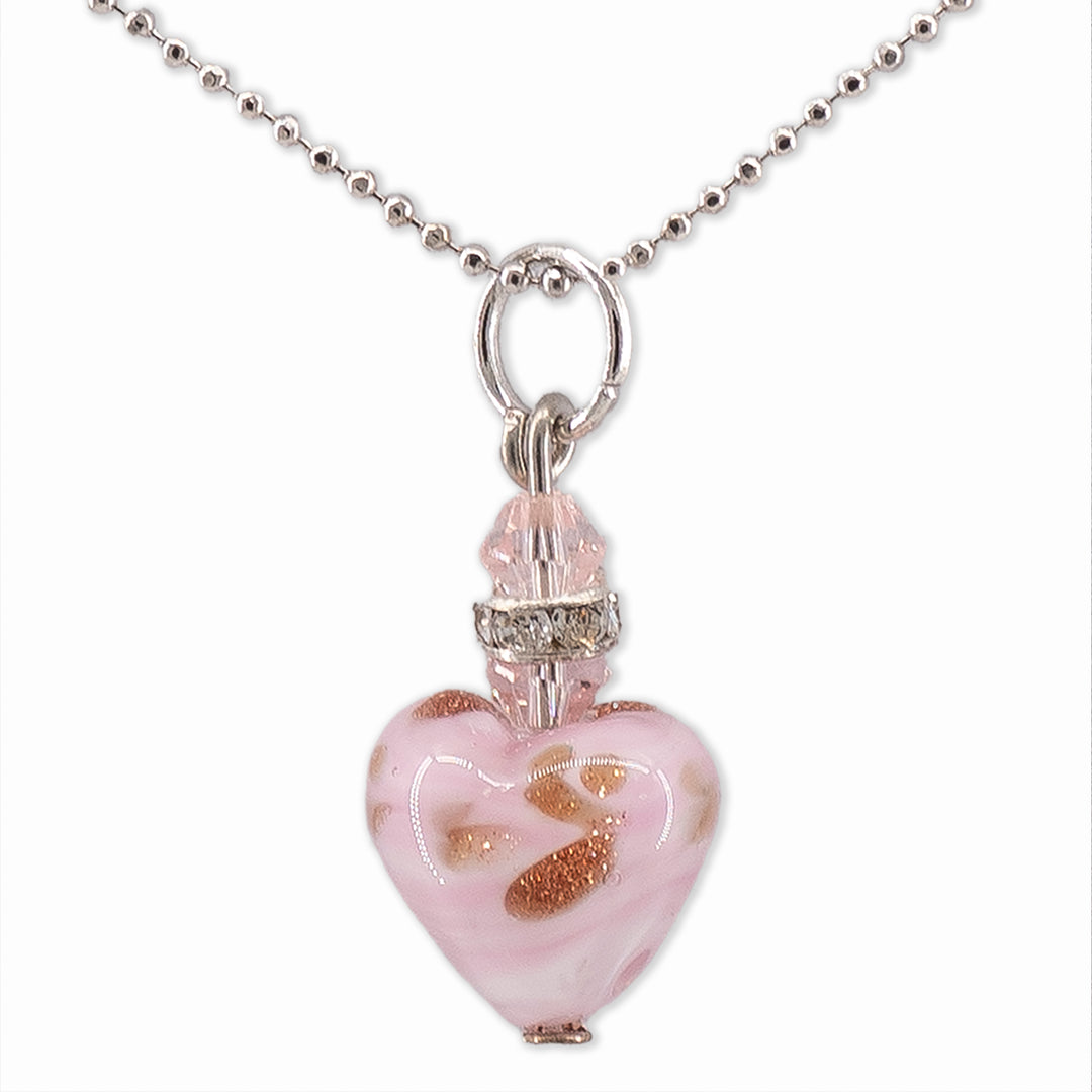 PENDENTE BALL CHAIN CUORE MICRO AVVENTURINA IN VETRO DI MURANO ROSA