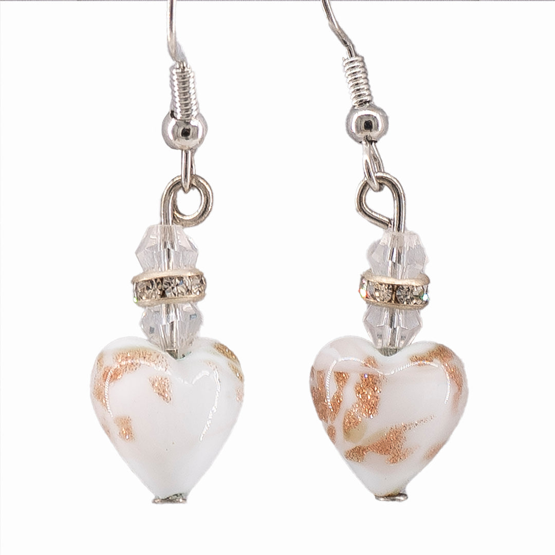 ORECCHINI PENDENTI CUORE IN VETRO DI MURANO - BIANCO
