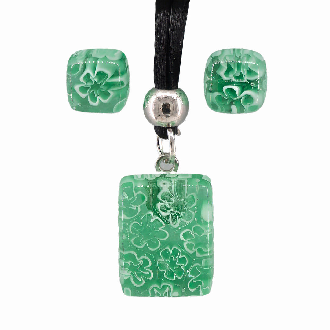 PARURE IN PIASTRA IN VETRO DI MURANO VERDE