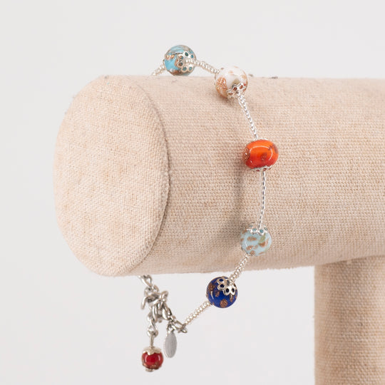 BRACCIALE MURRINA CATENA ARGENTO PERLE IN VETRO DI MURANO MULTICOLOR