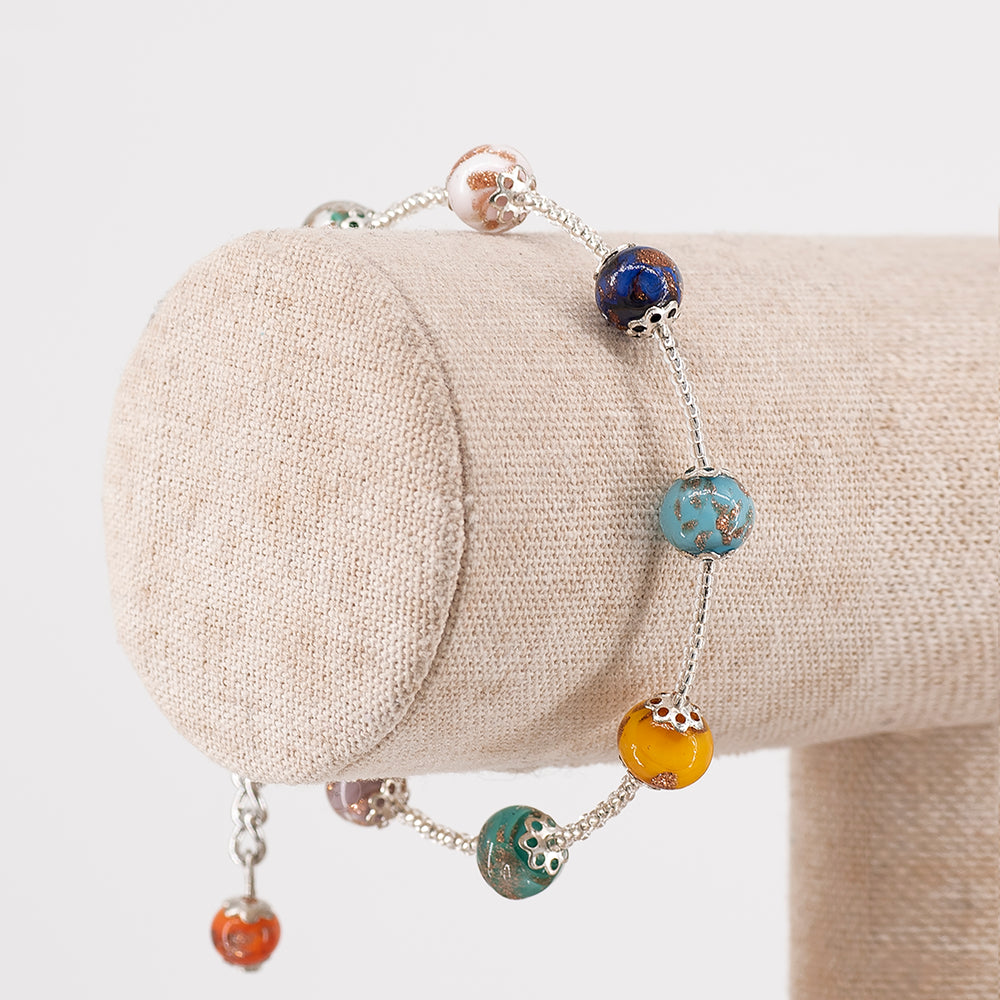 BRACCIALE MURRINA CATENA ARGENTO PERLE IN VETRO DI MURANO MULTICOLOR