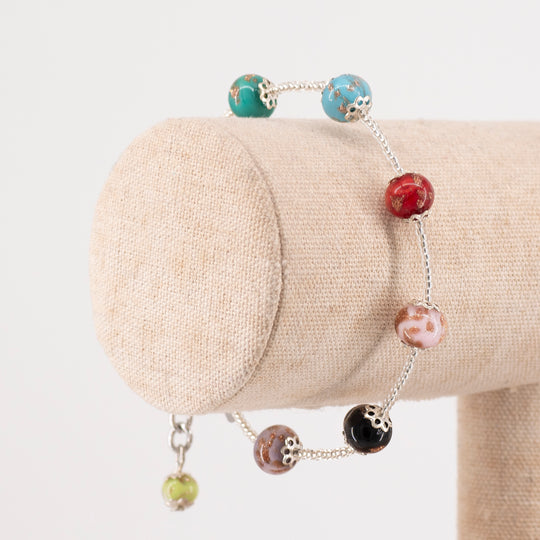 BRACCIALE MURRINA CATENA ARGENTO PERLE IN VETRO DI MURANO MULTICOLOR