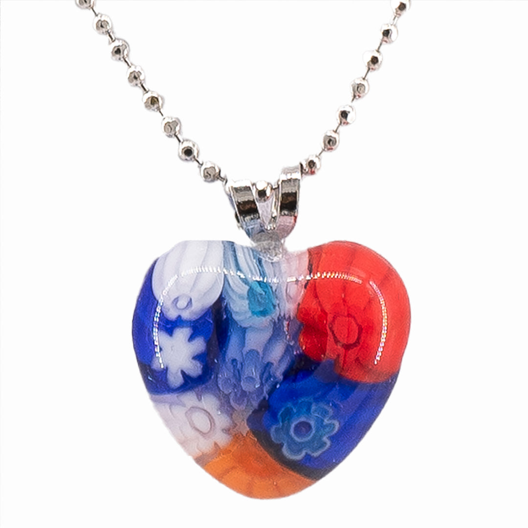 PENDENTE MURANO BALL CHAIN CUORE MILLEFIORI MULTICOLOR