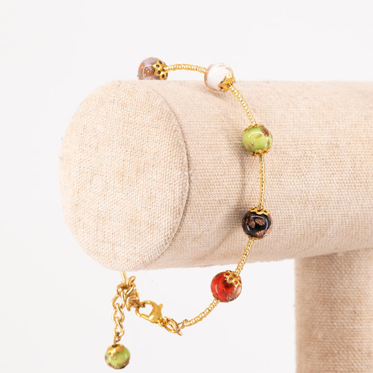 BRACCIALE MURRINA CATENA ORO PERLE IN VETRO DI MURANO MULTICOLOR