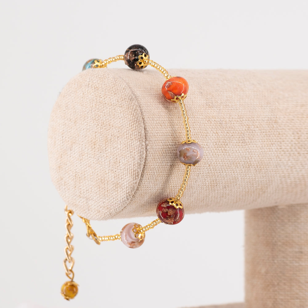 BRACCIALE MURRINA CATENA ORO PERLE IN VETRO DI MURANO MULTICOLOR