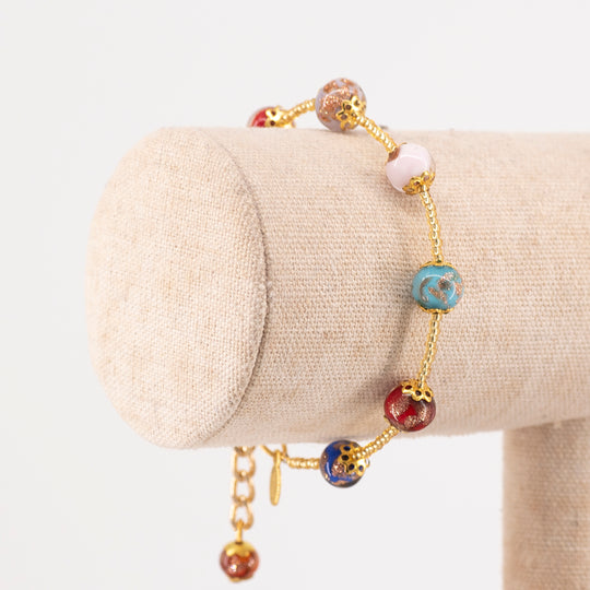 BRACCIALE MURRINA CATENA ORO PERLE IN VETRO DI MURANO MULTICOLOR