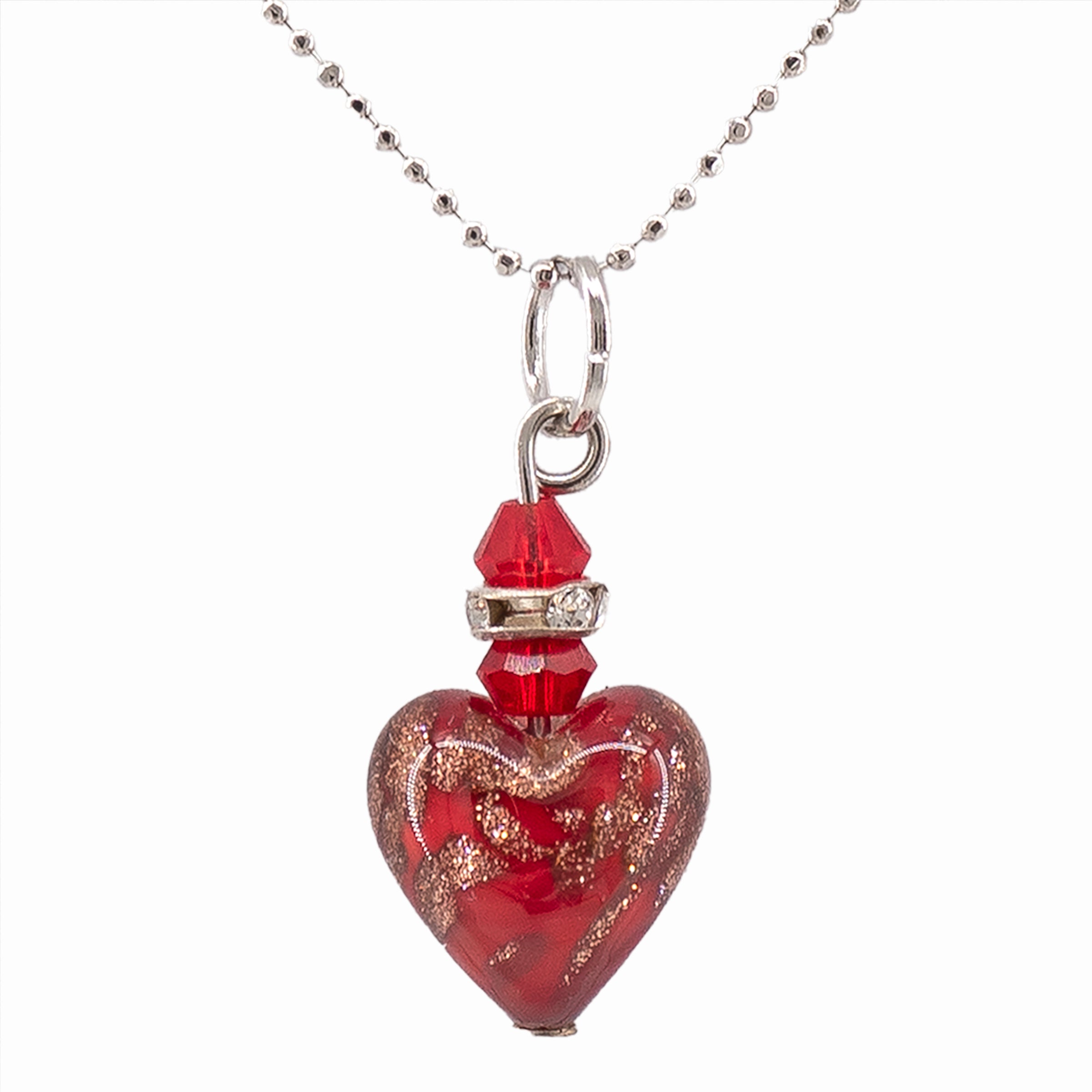 PENDENTE BALL CHAIN CUORE MICRO AVVENTURINA IN VETRO DI MURANO ROSSO - Sceltixte