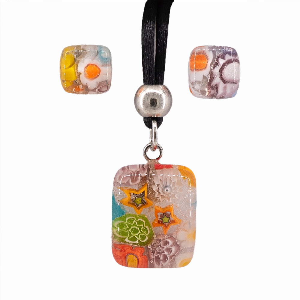 PARURE IN PIASTRA IN VETRO DI MURANO MULTICOLOR